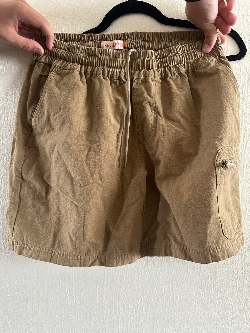 Revolution Men's Cargo Drawstring Shorts in Khaki Brown